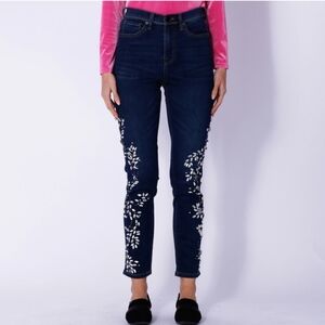 Diane Gilman Classic Stretch Embelished Staight leg Denim Jean, Size 4 Tall